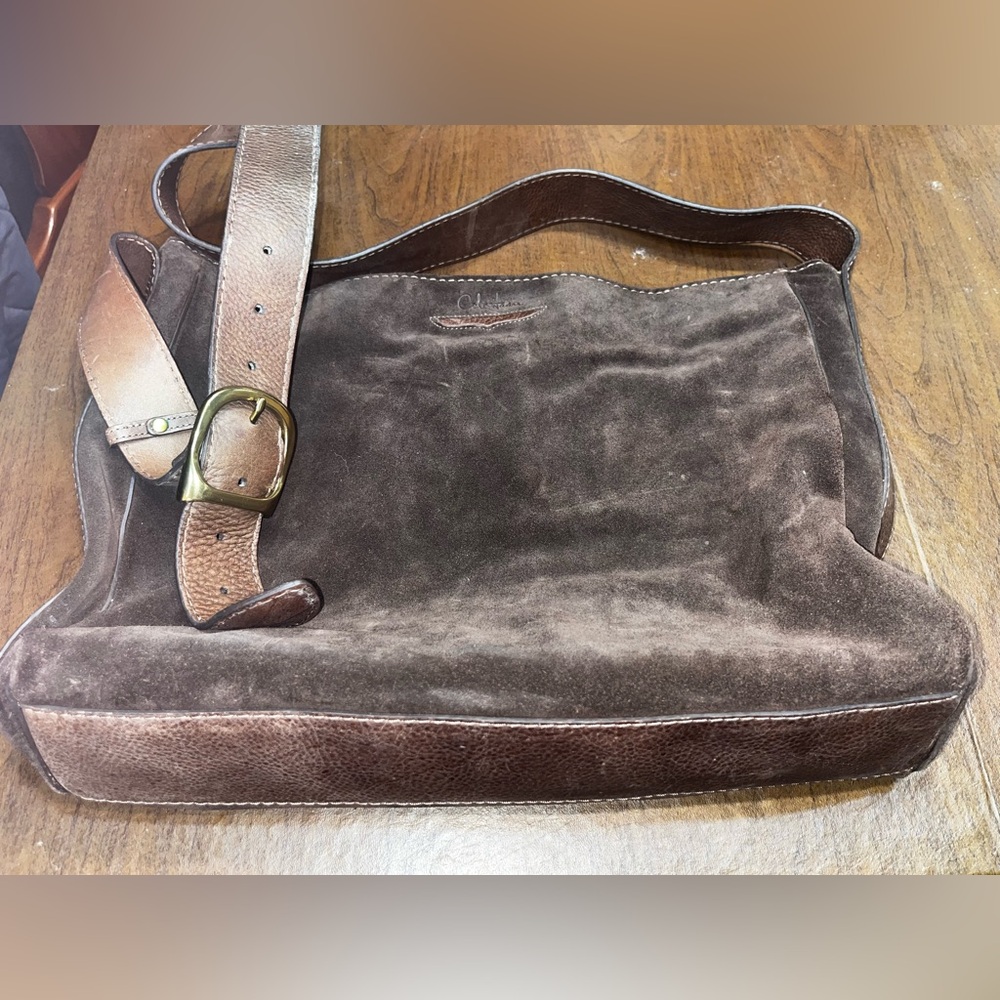 MENS COLE HAAN MESSENGER BAG IN BROWN SOFT SUEDE LEATHER